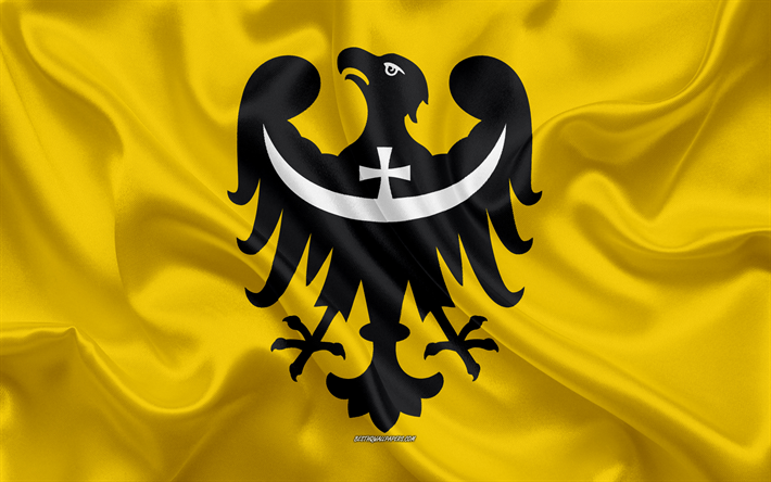 Lipun Lower Silesian Voivodeship, silkki lippu, silkki tekstuuri, Puola, Lower Silesian Voivodeship, Voivodeships Puola, maakunnassa Puola