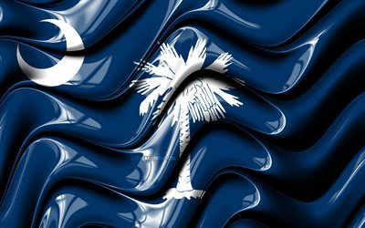 South Carolina flag, 4k, United States of America, administrative districts, Flag of South Carolina, 3D art, South Carolina, american states, South Carolina 3D flag, USA, North America