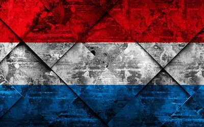 Flagga av Luxemburg, 4k, grunge konst, grunge textur, Luxemburg flagga, Europa, nationella symboler, Luxemburg, kreativ konst