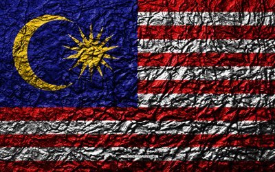 flagge von malaysia, 4k, stein, textur, wellen, malaysia flagge, nationales symbol, malaysia, asien -, stein-hintergrund