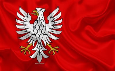 Flagga Masovia L&#228;n, silk flag, siden konsistens, Polen, Masovia L&#228;n, Voivodeships av Polen, provinsen Polen