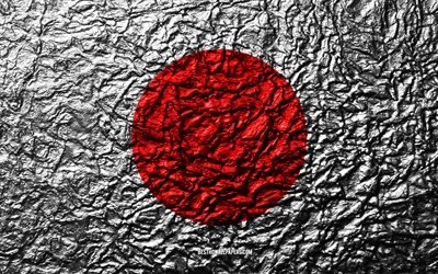 flagge von japan, 4k, stein, textur, wellen, japanische flagge, national, symbol, japan, asien, stein hintergrund