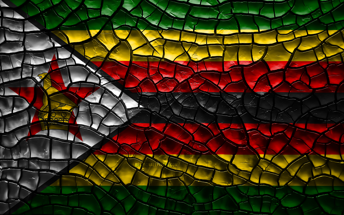 العلم زمبابوي, 4k, تصدع التربة, أفريقيا, زيمبابوي العلم, الفن 3D, زمبابوي, البلدان الأفريقية, الرموز الوطنية, زمبابوي 3D العلم