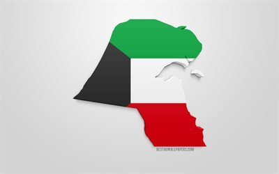 3d-flagga i Kuwait, karta silhuetten av Indonesien, 3d-konst, Kuwait flagga, Asien, Kuwait, geografi, Kuwait 3d siluett