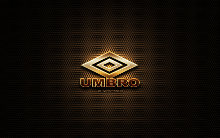Umbro glitter logo, creative, metal grid background, Umbro logo, brands, Umbro