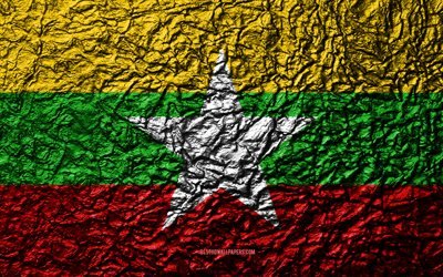 Bandiera del Myanmar, 4k, pietra, texture, onde texture, Myanmar, bandiera, nazionale, simbolo, Asia, sfondo di pietra
