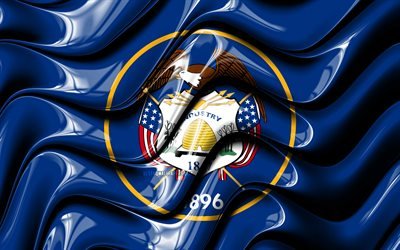 Utah bandiera, 4k, Stati Uniti d&#39;America, i distretti amministrativi, Flag of Utah, 3D arte, Utah, stati uniti, Utah 3D, bandiera, stati UNITI, Nord America