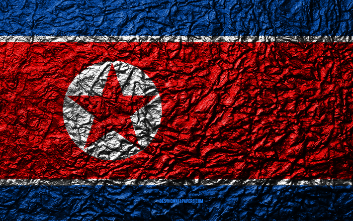 旗の北朝鮮, 4k, 石質感, 波質感, 北朝鮮の旗を, 国立シンボル, 北朝鮮, アジア, 石背景