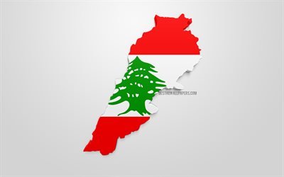 3d-flagga i Libanon, karta silhuetten av Libanon, 3d-konst, Libanons flagga, Asien, Libanon, geografi, Libanon 3d siluett