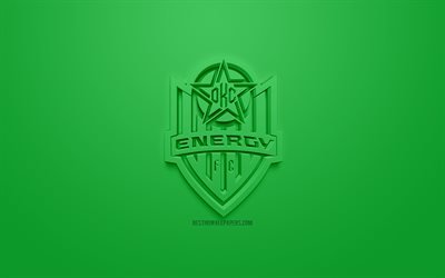 OKC Energy FC, creative 3D logo, green background, 3d emblem, American football club, United States League, Oklahoma City, Oklahoma, USA, 3d art, football, stylish 3d logo, Oklahoma City Energy FC