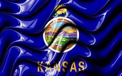 Kansas lippu, 4k, Yhdysvallat, hallintoalueet, Lipun Kansas, 3D art, Kansas, amerikan valtioiden, Kansas 3D flag, USA, Pohjois-Amerikassa