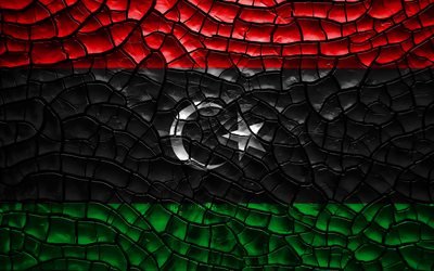Drapeau de la Libye, 4k, terre craquel&#233;e, d&#39;Afrique, d&#39;Libyenne, art 3D, la Libye, les pays Africains, les symboles nationaux, la Libye 3D drapeau