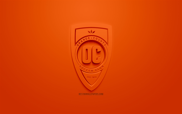 オレンジカウンティSC, 創作3Dロゴ, USL, オレンジ色の背景, 3dエンブレム, アメリカのサッカークラブ, 米国リーグ, アーバイン, カリフォルニア, 米国, 3dアート, サッカー, お洒落な3dロゴ