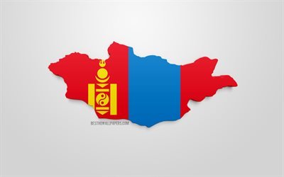 3d-flagga i Mongoliet, karta silhuetten av Mongoliet, 3d-konst, Mongoliets flagga, Asien, Mongoliet, geografi, Mongoliet 3d siluett