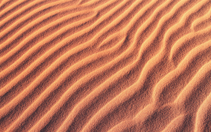 4k, 砂波質感, マクロ, 砂浜の背景, 砂tetures, 波織, 砂をパターン, 砂