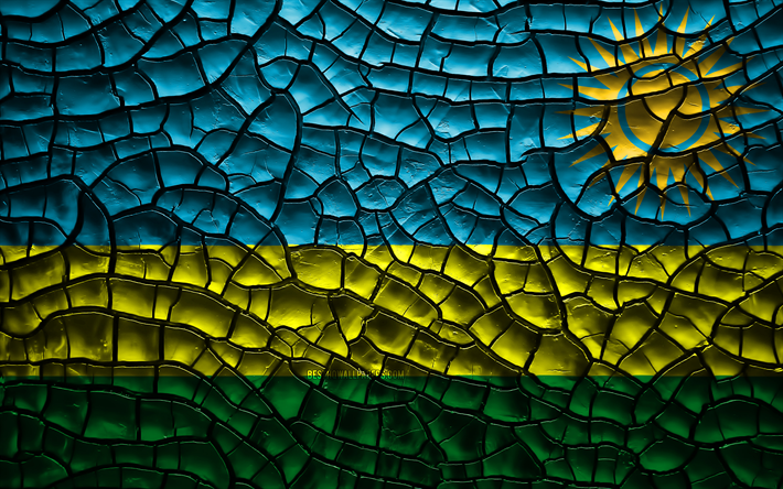 Bandera de Ruanda, 4k, agrietado suelo, &#193;frica, Ruanda bandera, arte 3D, Rwanda, los pa&#237;ses Africanos, los s&#237;mbolos nacionales, Ruanda 3D de la bandera