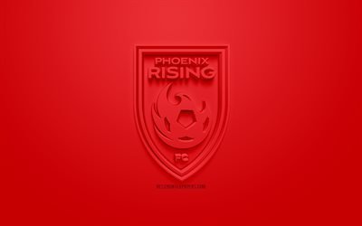 Phoenix Rising FC, luova 3D logo, punainen tausta, 3d-tunnus, American football club, Yhdysvallat League, Phoenix, Arizona, USA, 3d art, jalkapallo, 3d logo