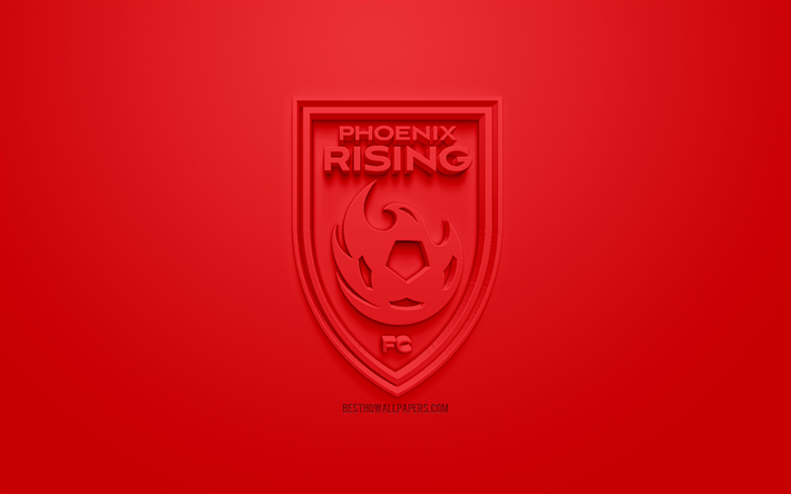Phoenix Rising FC, kreativa 3D-logotyp, r&#246;d bakgrund, 3d-emblem, Amerikansk football club, Usa League, Phoenix, Arizona, USA, 3d-konst, fotboll, 3d-logotyp