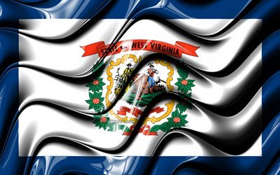 West Virginia lippu, 4k, Yhdysvallat, hallintoalueet, Lipun L&#228;nsi-Virginia, 3D art, L&#228;nsi-Virginia, amerikan valtioiden, West Virginia 3D flag, USA, Pohjois-Amerikassa