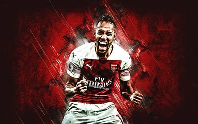 Pierre-Emerick Aubameyang, Arsenal FC, Gabonese footballer, striker, creative art, red stone background, Premier League, England, football