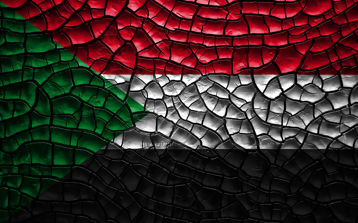 Flag of Sudan, 4k, cracked soil, Africa, Sudanese flag, 3D art, Sudan, African countries, national symbols, Sudan 3D flag