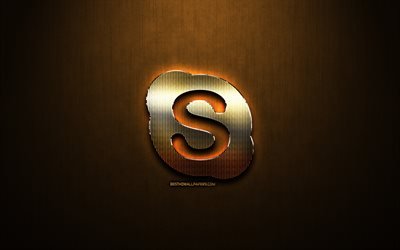 Skype glitter logo, creative, bronze metal background, Skype logo, brands, Skype