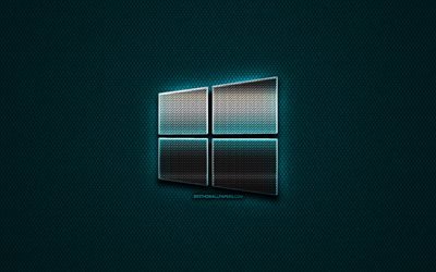 Windows 10 glitter logotipo, OS, creativo, de metal de color azul de fondo, Windows 10 logotipo, marcas, Windows 10