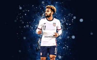 Konrad de la Fuente, 4k, USA National Team, soccer, footballers, blue neon lights, Konrad de la Fuente 4K, American soccer team