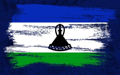 4k, Bandeira do Lesoto, bandeiras do grunge, pa&#237;ses africanos, s&#237;mbolos nacionais, pincelada, arte do grunge, bandeira do Lesoto, &#193;frica, Lesoto