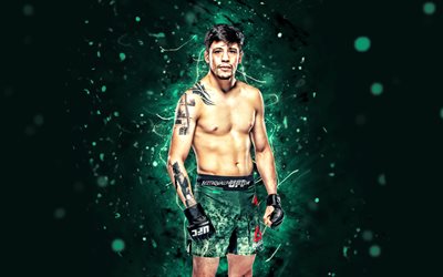 Brandon Moreno, 4k, turquoise neon lights, mexican fighters, MMA, UFC, Mixed martial arts, Brandon Moreno 4K, UFC fighters, MMA fighters