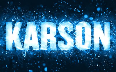 お誕生日おめでとうカーソン, 4k, 青いネオンライト, カーソン名, creative クリエイティブ, カーソンお誕生日おめでとう, カーソンの誕生日, 人気のあるアメリカ人男性の名前, カーソンの名前の写真, カーソン