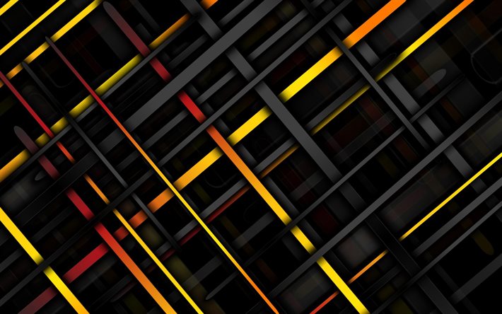 black lines, 4k, 3D linear patterns, background with lines, creative, linear textures, 3D textures