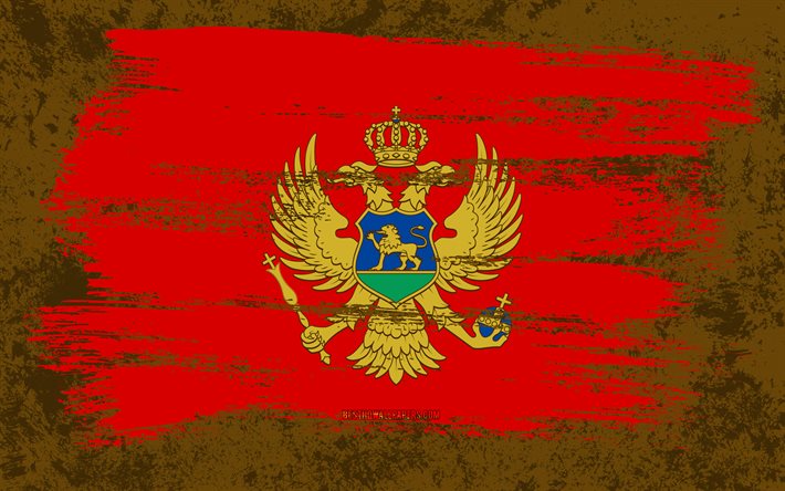 4k, Montenegros flagga, grungeflaggor, europeiska l&#228;nder, nationella symboler, penseldrag, montenegrinska flaggan, grungekonst, Europa, Montenegro
