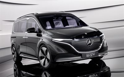 2021, conceito Mercedes-Benz EQT, 4k, vista frontal, exterior, novo EQT preto, carros el&#233;tricos, carros alem&#227;es, Mercedes-Benz