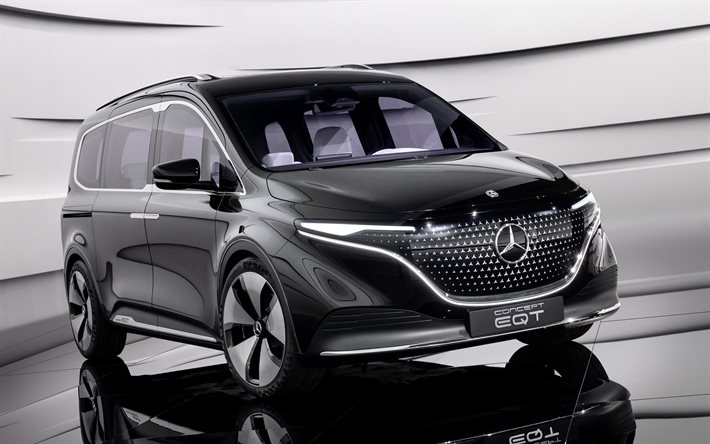 2021, Mercedes-Benz EQT-koncept, 4k, framifr&#229;n, exteri&#246;r, ny svart EQT, elbilar, tyska bilar, Mercedes-Benz