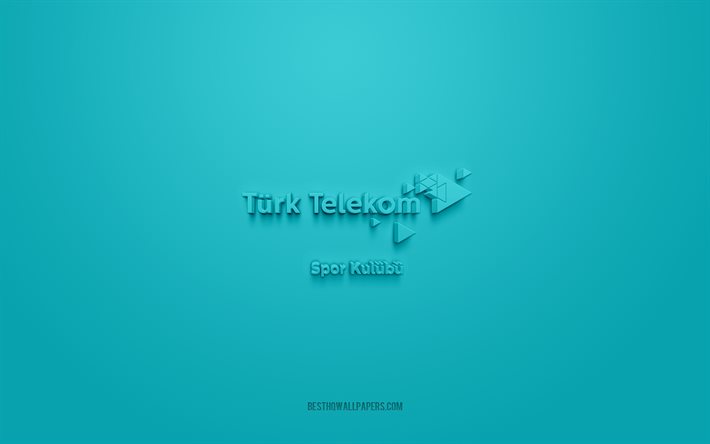 タークテレコムBK, クリエイティブな3Dロゴ, 青い背景, 3Dエンブレム, トルコのバスケットボールチーム, トルコリーグ, アンカラ, トルコ, 3Dアート, バスケットボール, Turk Telekom BK3dロゴ