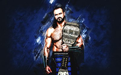 Drew McIntyre, WWE, Scottish wrestler, blue stone background, World Wrestling Entertainment, Drew McIntyre art
