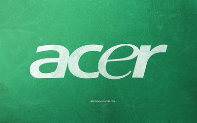 Acer logo, green retro background, stone green texture, Acer emblem, retro art, Acer