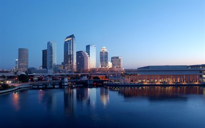 Tampa, evening, sunset, skyscrapers, Tampa cityscape, Tampa skyline, Florida, USA
