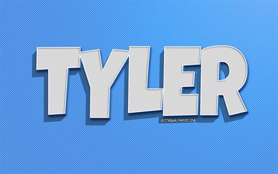 Tyler, blue lines background, wallpapers with names, Tyler name, male names, Tyler greeting card, line art, picture with Tyler name