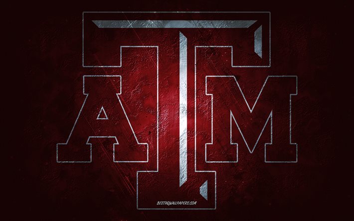 Texas AM Aggies, American football team, burgundy background, Texas AM Aggies logo, grunge art, NCAA, American football, Texas AM Aggies emblem