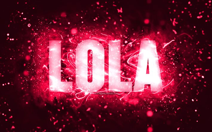 誕生日おめでとう, 4k, ピンクのネオンライト, ローラ名, creative クリエイティブ, ローラの誕生日, 人気のアメリカ人女性の名前, ローラの名前の写真, ローラ