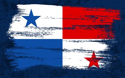 4k, Flag of Panama, grunge flags, North American countries, national symbols, brush stroke, Panamanian flag, grunge art, Panama flag, North America, Panama