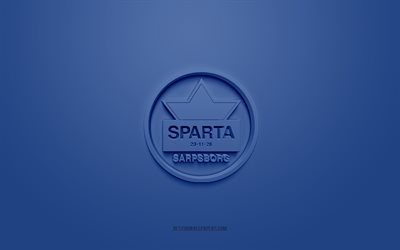 Sparta Warriors, creative 3D logo, blue background, 3d emblem, Norwegian hockey club, Eliteserien, Sarpsborg, Norway, 3d art, hockey, Sparta Warriors 3d logo