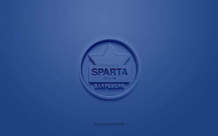 Sparta Warriors, logo 3D creativo, sfondo blu, emblema 3d, club di hockey norvegese, Eliteserien, Sarpsborg, Norvegia, arte 3d, hockey, logo 3d Sparta Warriors