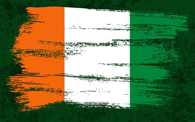 4k, Flag of Cote d Ivoire, grunge flags, African countries, national symbols, brush stroke, Ivorian flag, grunge art, Cote d Ivoire flag, Africa, Cote d Ivoire