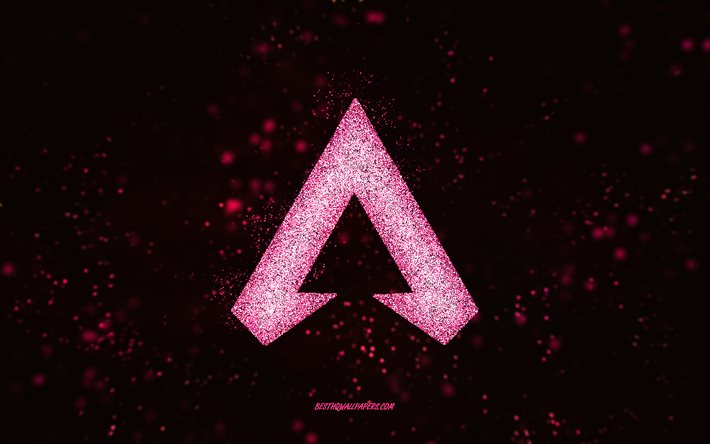 Apex Legends glitter logo, black background, Apex Legends logo, pink glitter art, Apex Legends, creative art, Apex Legends red glitter logo