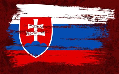 4k, Slovakya Bayrağı, grunge bayrakları, Avrupa ülkeleri, ulusal semboller, fırça darbesi, Slovak bayrağı, grunge sanat, Slovakya bayrağı, Avrupa, Slovakya
