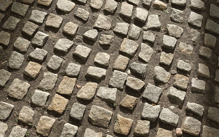 old paver, 4k, macro, stone textures, paver textures, background with paver, stones, paver road