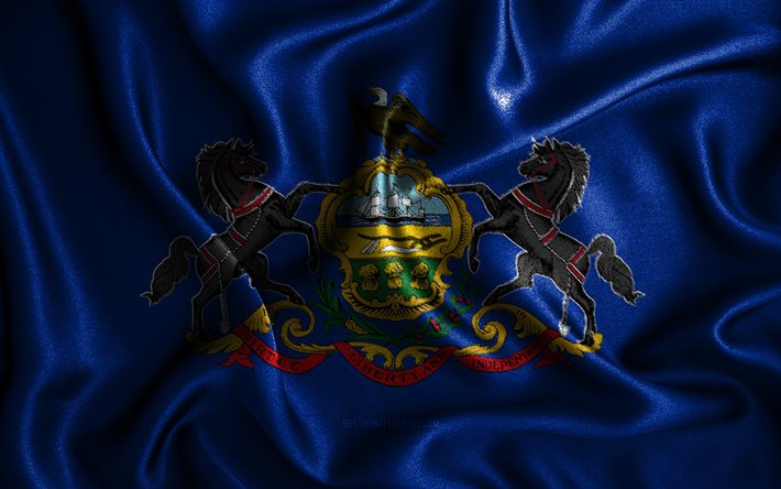 Pennsylvania bayrağı, 4k, ipek dalgalı bayraklar, amerika eyaletleri, ABD, Pennsylvania Bayrağı, kumaş bayraklar, 3D sanat, Pennsylvania, Amerika Birleşik Devletleri, Pennsylvania 3D bayrak, ABD eyaletleri